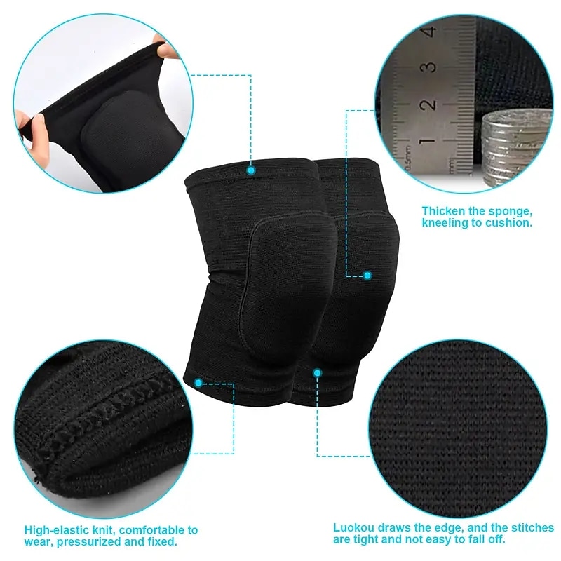 1pair Unisex Soft Knee Pads Non-Slip Elastic Protective Knee Pads Thick Sponge Anti-Collision Knee Sleeve Brace For Volleyball Running Dancing Football Climbing Black4
