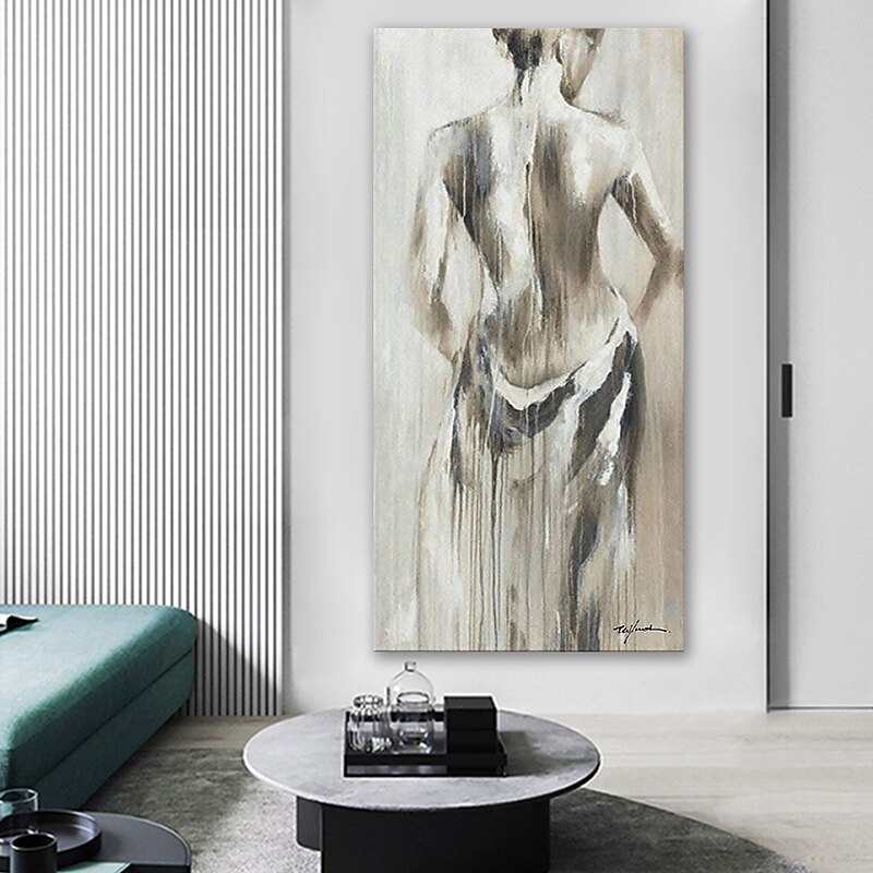 Oil Painting Hand Painted Vertical Abstract People Modern Rolled Canvas (No Frame)