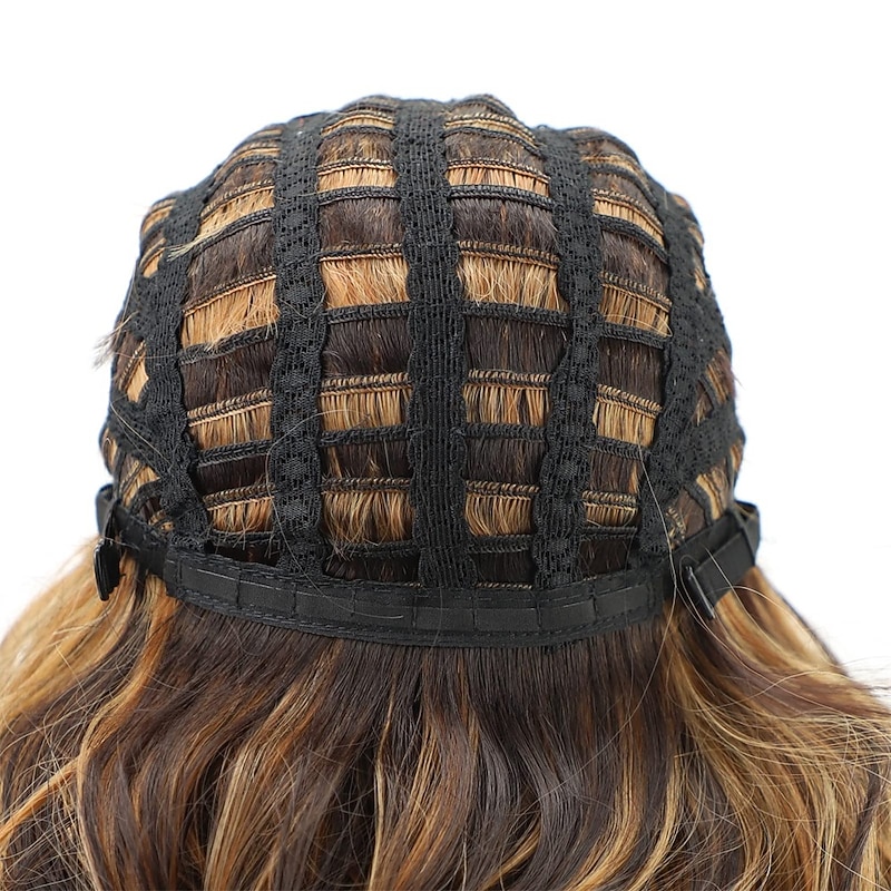 Brown Highlight Short Wavy Wigs for White Women Brown Mixed Blonde Curly Wig Synthetic Hair Replacement Wig for Daily Party Use4