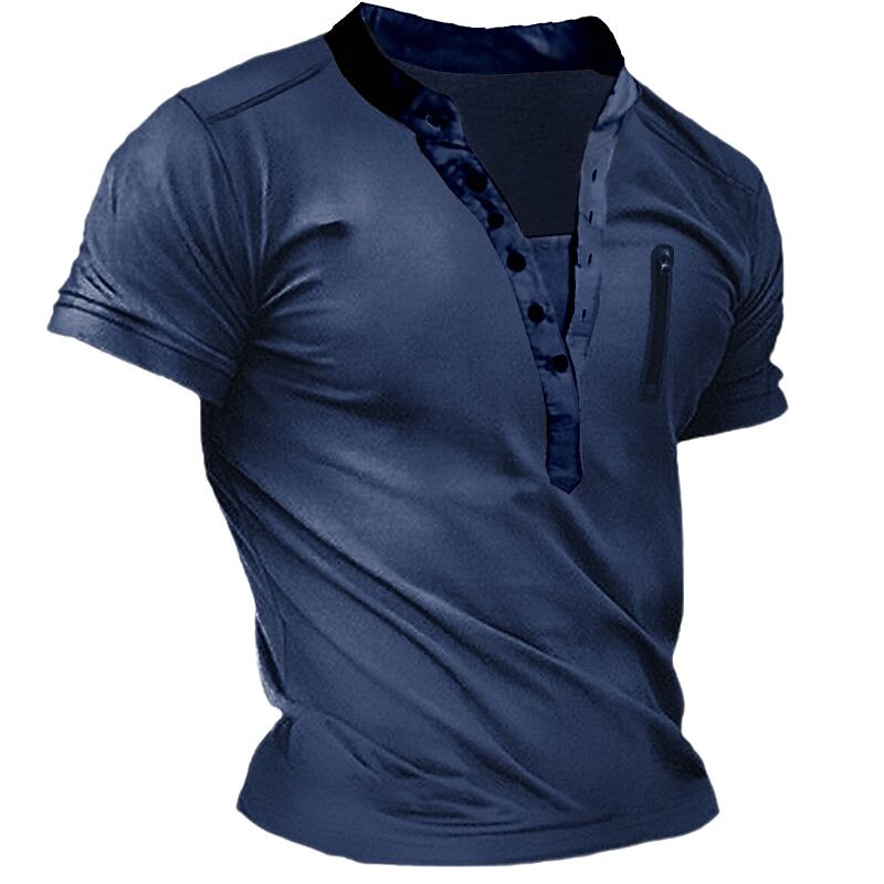 Men's Button T Shirt T Shirt Henley Shirt Tee Top Short Sleeves Henley Summer Plain Fashion Designer Basic Vacation Street Going out Navy Blue Brown Green Top Tee for Men