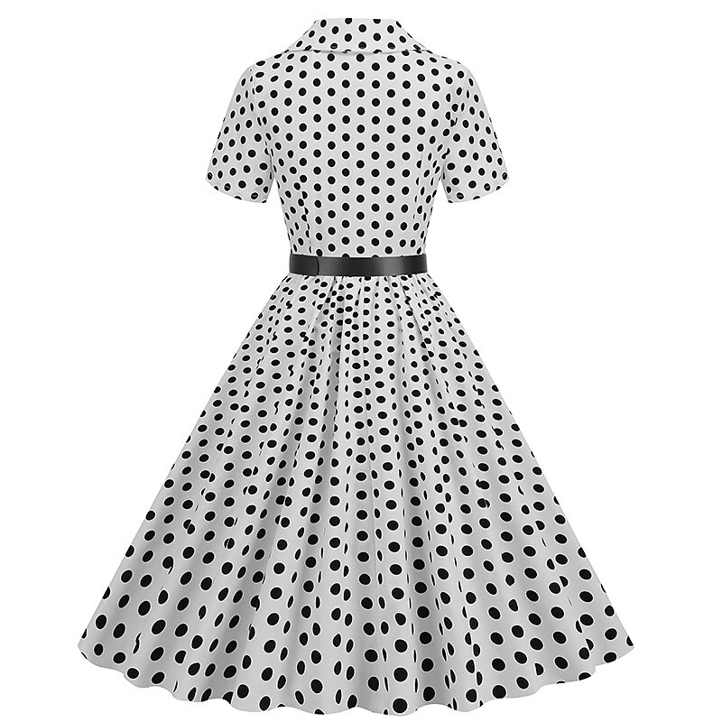 Retro Vintage 1950s Rockabilly Knee Length Swing Dress Flare Dress Shirt Dress With Belt Polka Dot Fancy Dress Women's Carnival Masquerade Vacation Party / Evening Dailywear Adults' Dress Spring4