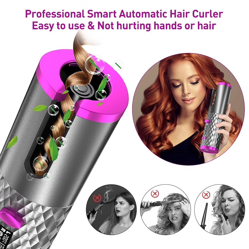 Automatic  Curling Iron, Hair Curler Cordless With  6 Temps & Timer, Wireless Portable Curler, Rechargeable Rotating Curling Iron Wand, Self Hair Curling Iron for Lasting Curls Multi coler4