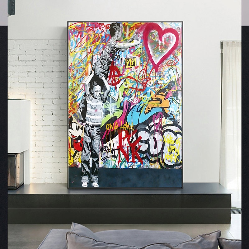 Graffiti Boy and Girl Wall Art Canvas 100% Handmade Wall Figure Street Art Paintings On the Wall Pictures Home Wall Decor3