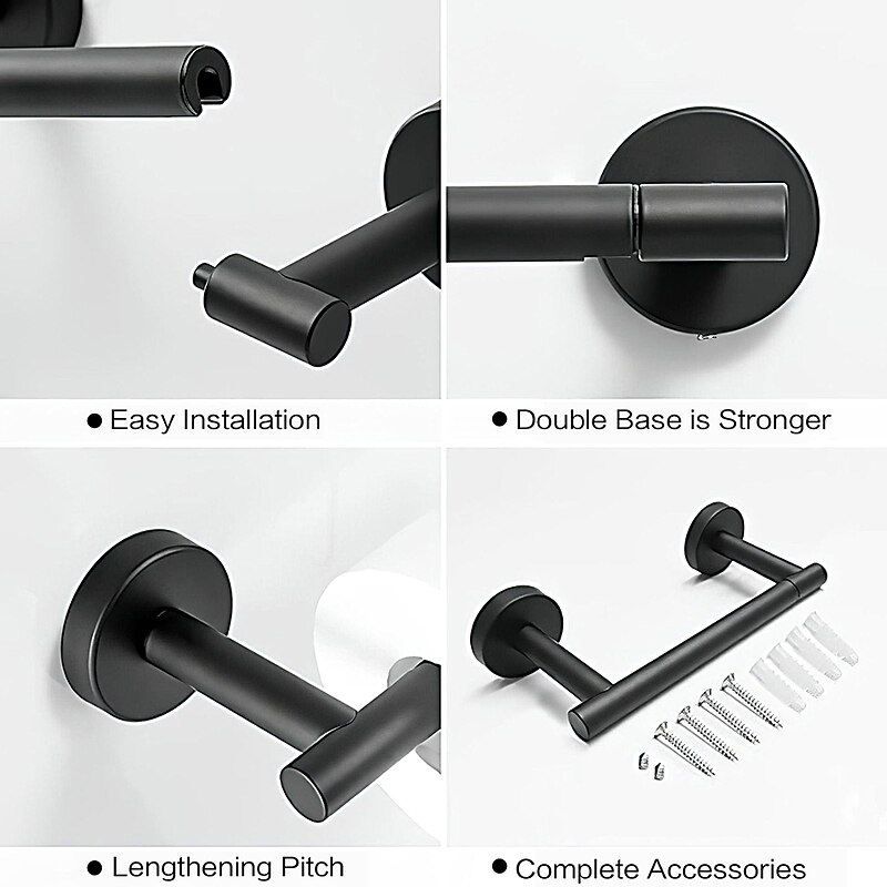 Black Toilet Paper Holder Bathroom Flexible Pivoting Tissue Handle on Wall Mounted, SUS 304 Stainless Steel Adjustable TP Large Mega Roll Holder for Wooden Cabinet Classic Matte2
