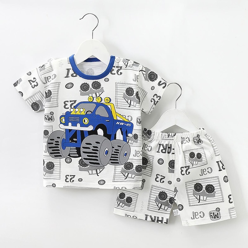 2 Pieces Toddler Boys' T-shirt & Shorts Outfit Cartoon Short Sleeve Cotton Set School Adorable Daily Summer Spring 3-7 Years B60 B73 B523