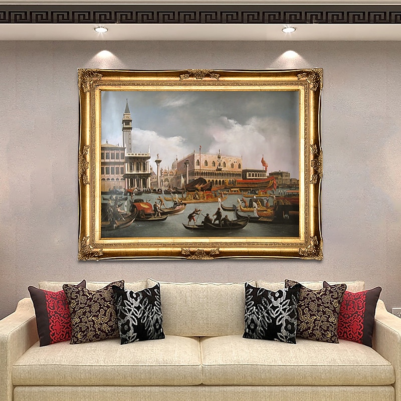 Handmade Oil Painting Canvas Wall Art Decoration Italian Classical Paintings Canaletto Boat racing on the Grand Canal for Home Decor Rolled Frameless Unstretched Painting