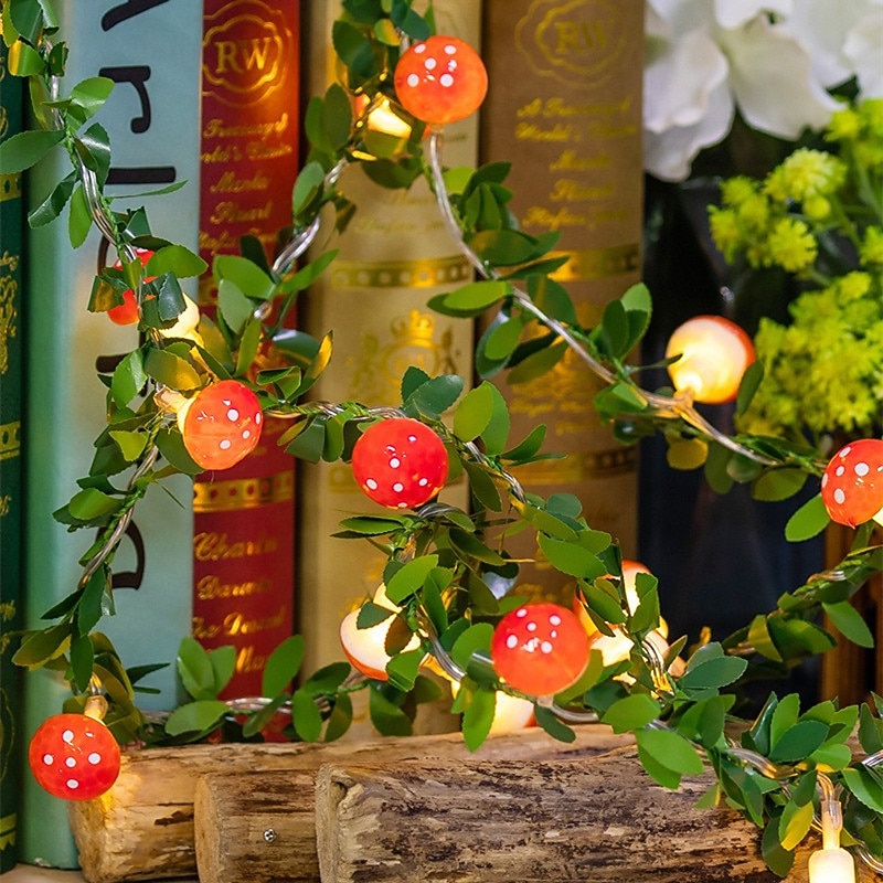 Mushroom Rattan Fairy String lights Battery Powered Garland Lights 3M-20LEDs Holiday Wedding Party Garden Indoor Outdoor Decoration3