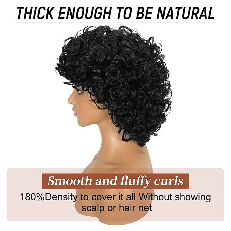 Short Curly Wigs for Black Women14 Soft Natural Black Synthetic Wigs for Black Women Cute Fashion Curly Wig with BangsAfro Kinky Curls Heat Resistant for African American Women Daily Use Party4