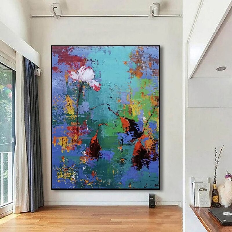 Handmade Oil Painting Canvas Wall Art Decoration Modern Abstract Textured Lotus Flowers for Home Decor Rolled Frameless Unstretched Painting3