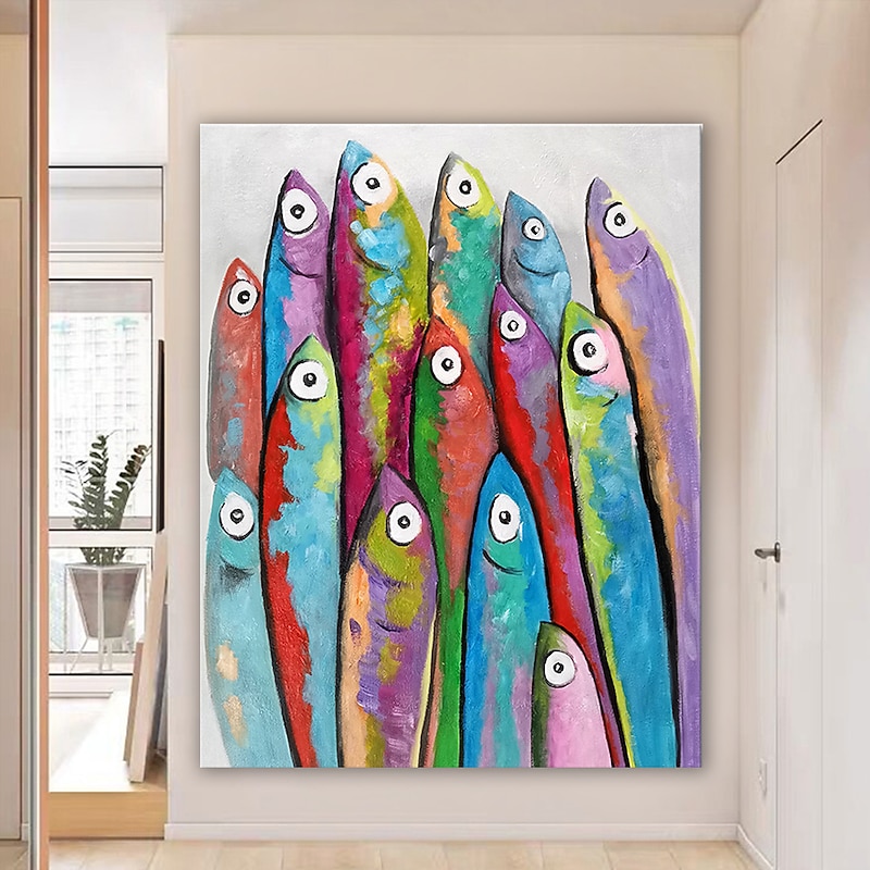 Oil Painting Hand Painted Vertical Abstract Animals Contemporary Modern Rolled Canvas (No Frame)