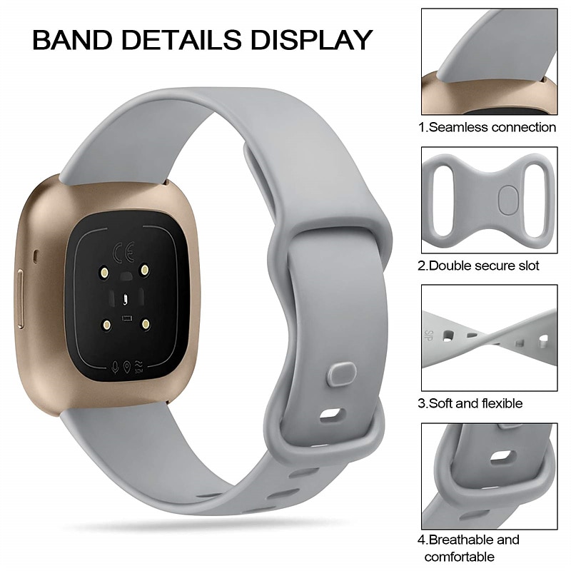 4 Pack 3 Pack Smart Watch Band Compatible with Fitbit Versa 4 Sense 2 Versa 3 Sense Soft Silicone Smartwatch Strap Adjustable Women Men Sport Band Replacement  Wristband3