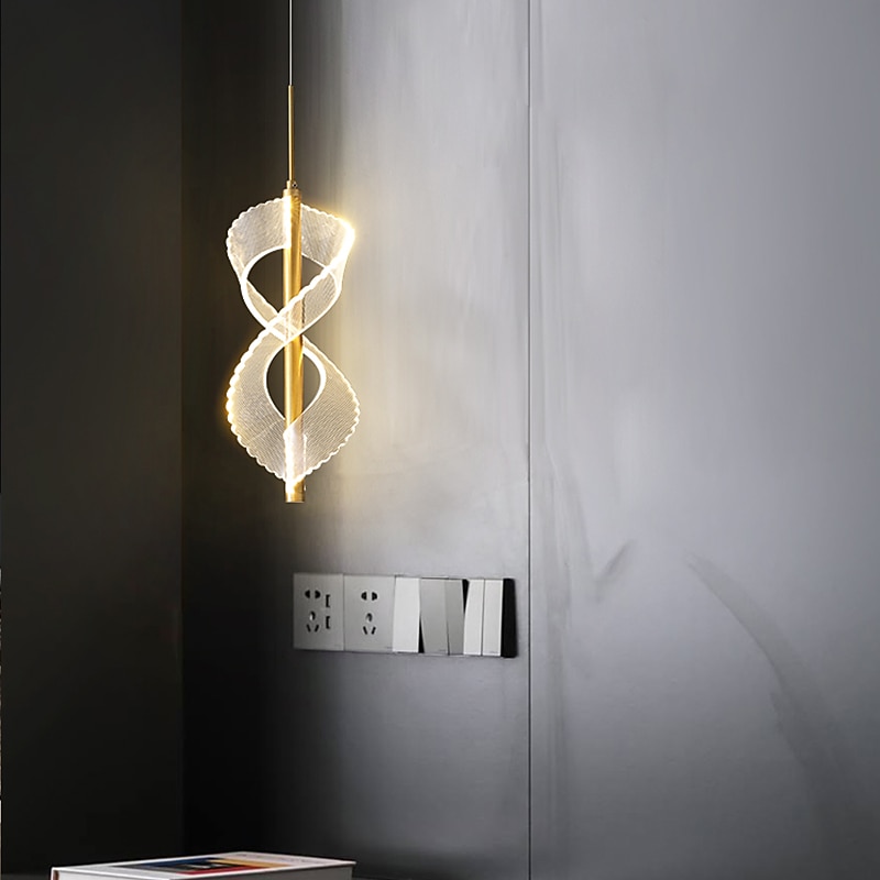 LED Pendant Light Spiral Bedroom Bedside Droplight 30cm, Modern Minimalist Dining Bar Adjustable Long Line Hardware Pendant Light Ceiling Lighting Fixture2
