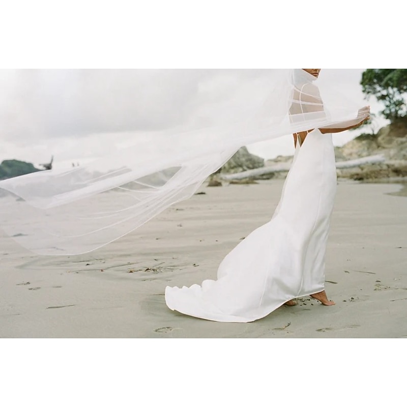 One-tier Formal Style / Simple / Classic & Timeless Wedding Veil Chapel Veils with Pure Color Tulle dress to impress3