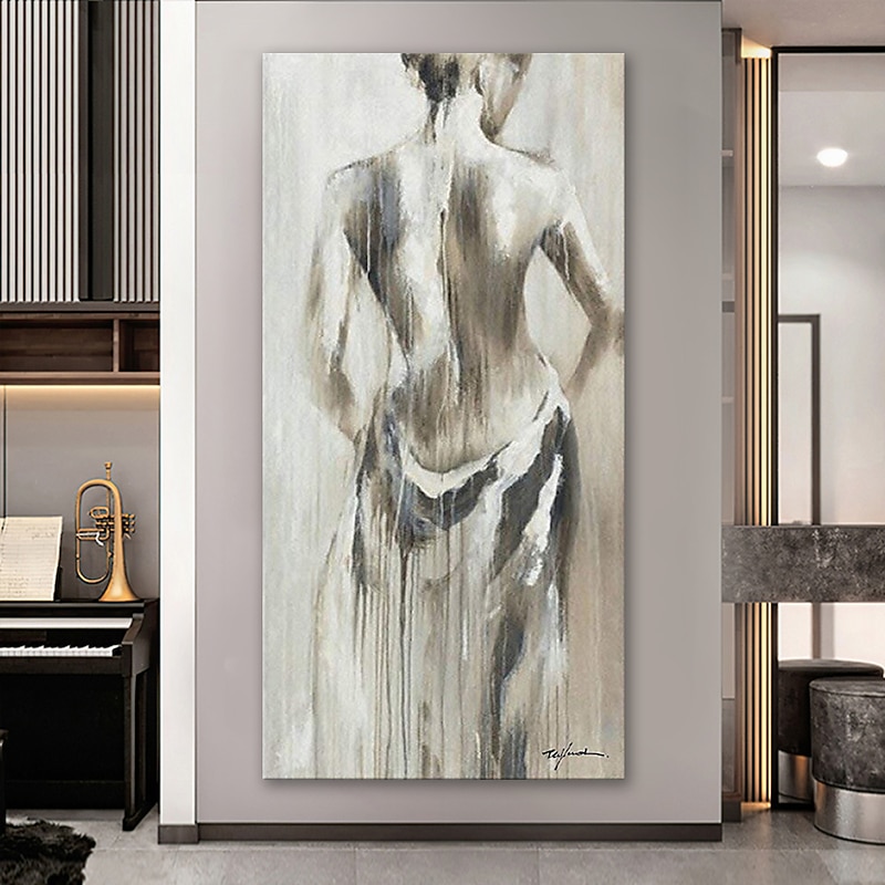 Oil Painting Hand Painted Vertical Abstract People Modern Rolled Canvas (No Frame)3