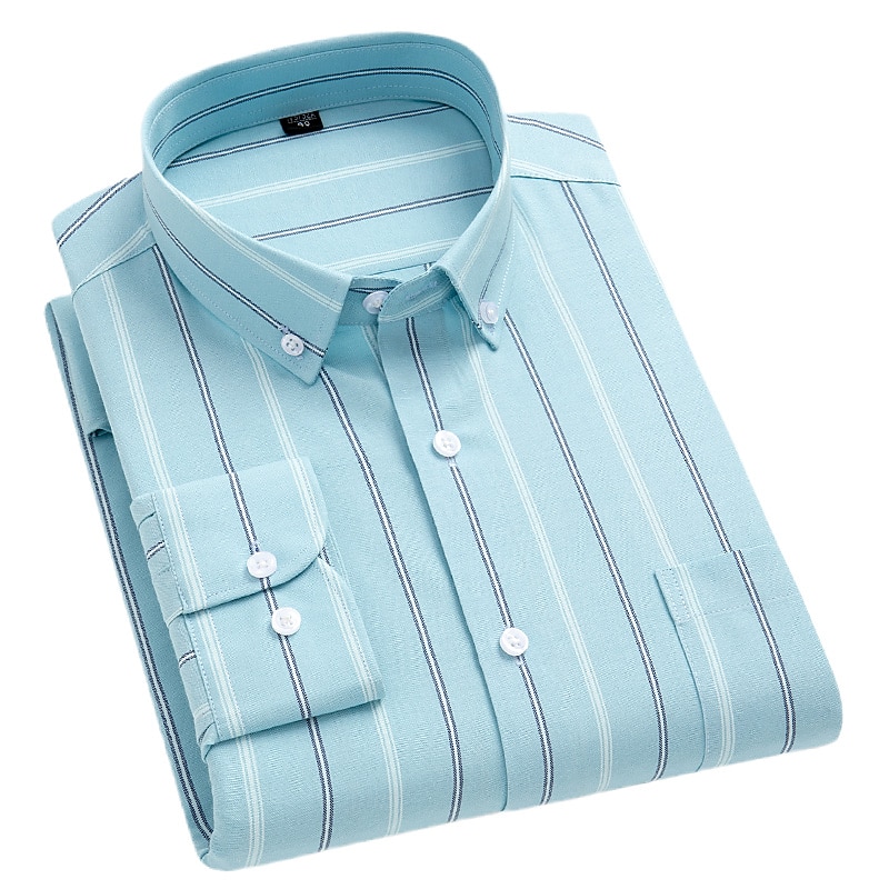 Men's Dress Shirt Striped Shirt Non Iron Shirt Oxford Shirt Stripe Wedding Vacation grey blue Yellow Light Green Blue Long Sleeve Turndown All Seasons Clothing Apparel Button-Down4