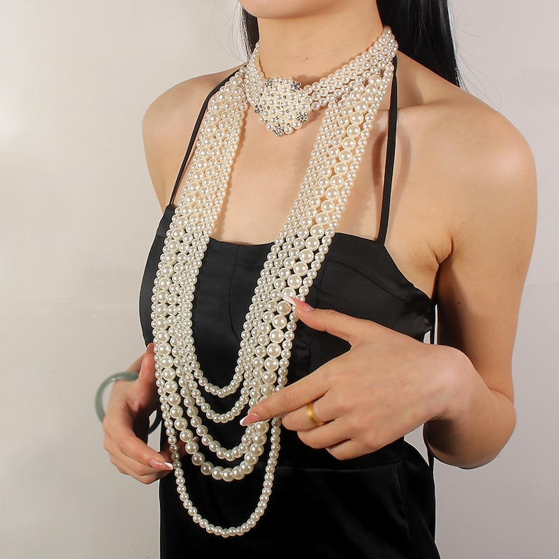 Earrings Pearl Necklace Choker 2 Pcs Flapper Accessories Retro Vintage 1920s Alloy For Roaring 20s Flapper Cosplay Women's Costume Jewelry2