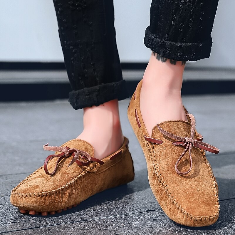 Men's Suede Driving Shoes: Flexible Slip-On Loafers with Bow Tie and Rubber Sole, Perfect for Everyday Comfort and Car Pedal Grip2