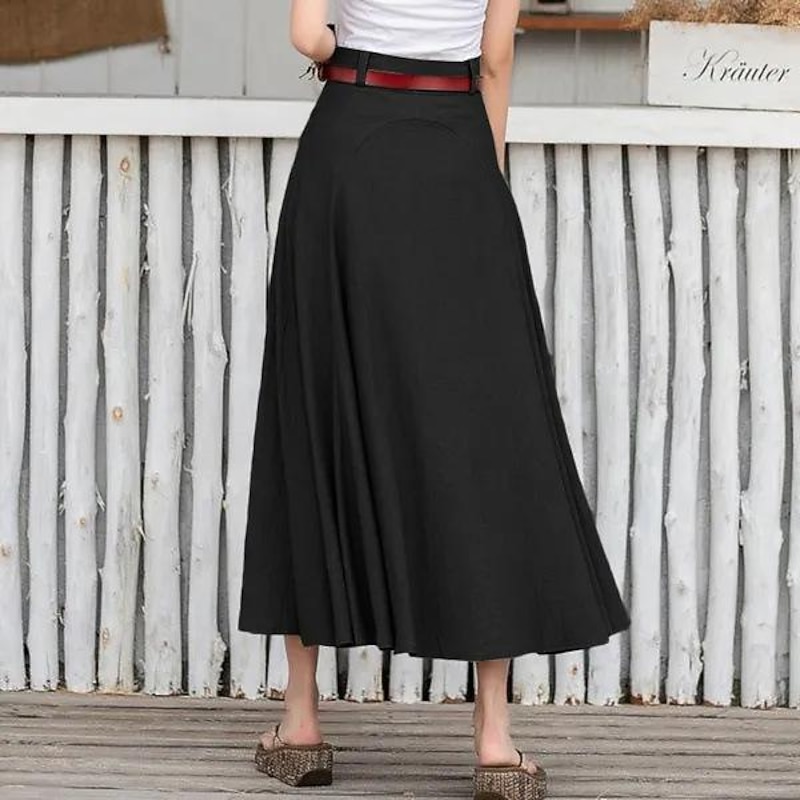 Women's Skirt Long Skirt Fashion Maxi Skirts Solid Colored Casual Daily Black khaki Army Green All Seasons Linen Cotton And Linen4