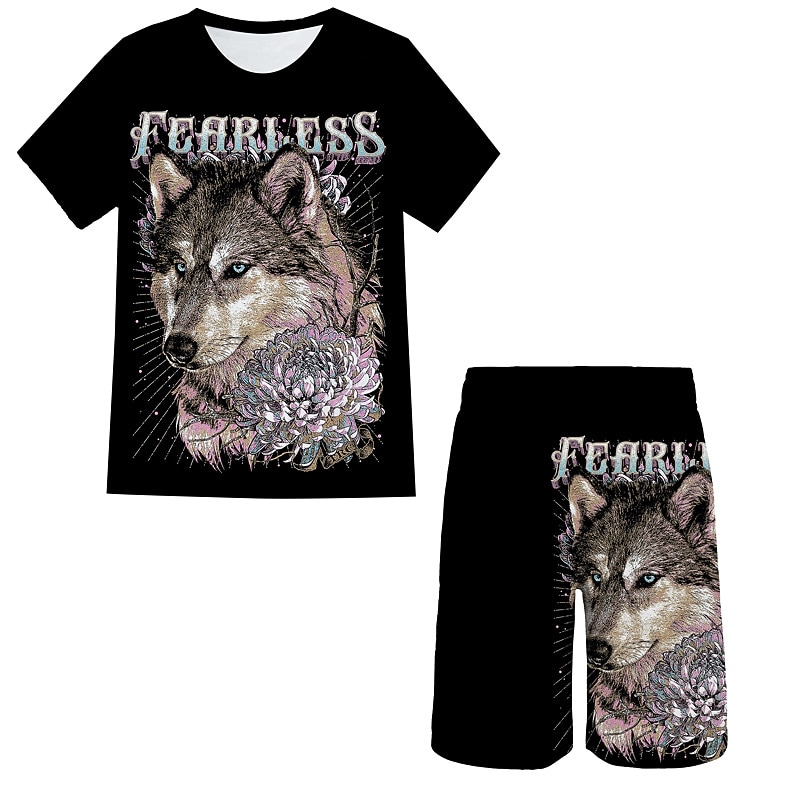 Boys 3D Animal Wolf T-shirt & Shorts Clothing Set Short Sleeve Summer Spring Sports Fashion Cool Kids 3-13 Years Outdoor Vacation Street Regular Fit3