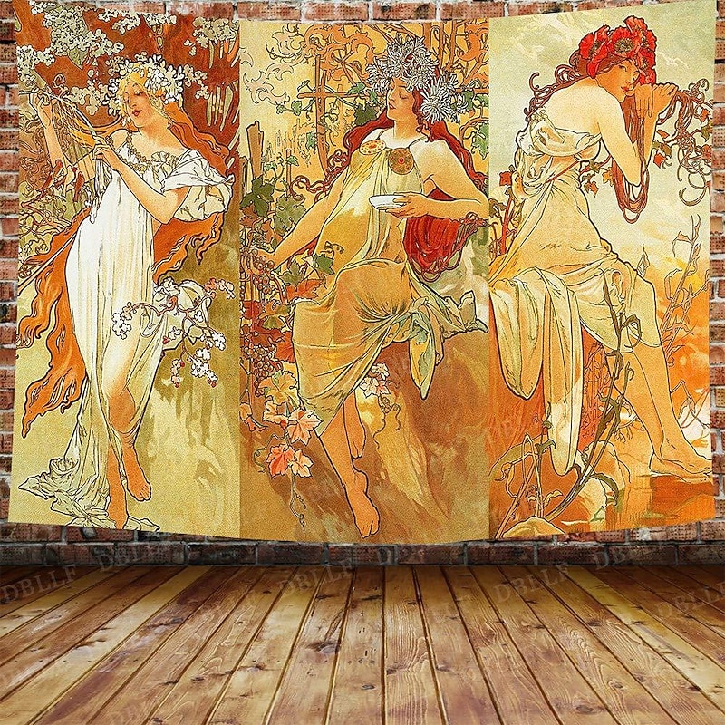 Art Nouveau Lady Hanging Tapestry Victoria Wall Art Decor Photograph Backdrop Blanket Curtain Home Bedroom Living Room Decoration