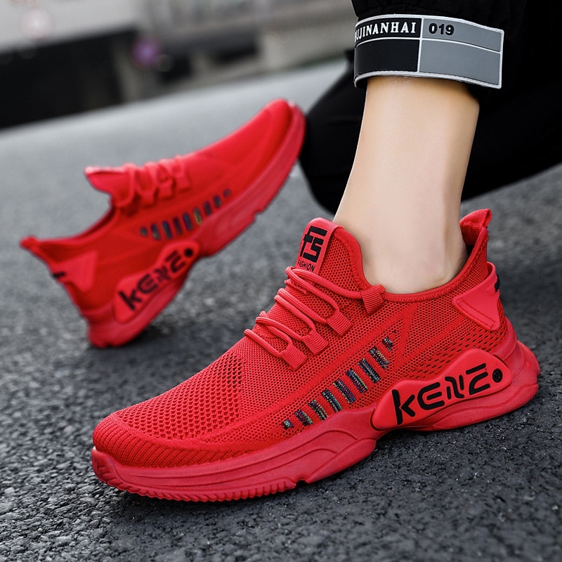 Men's Fashion Red Breathable Athletic Sneakers - Lightweight Mesh Running Shoes for Casual and Sports Activities2