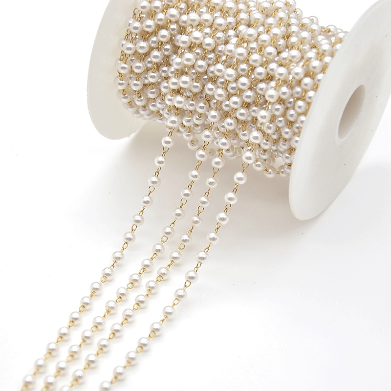 3M 3mm Pearl Copper Plated Chain Handmade Diy Jewelry Accessories Clothing Jewelry Materials Beaded PartitionBead Chain2