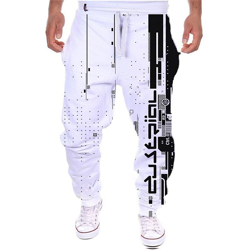 Men's Sweatpants Joggers Trousers Drawstring Side Pockets Elastic Waist Color Block Graphic Prints Comfort Breathable Sports Outdoor Casual Daily Streetwear Designer Black White Micro-elastic