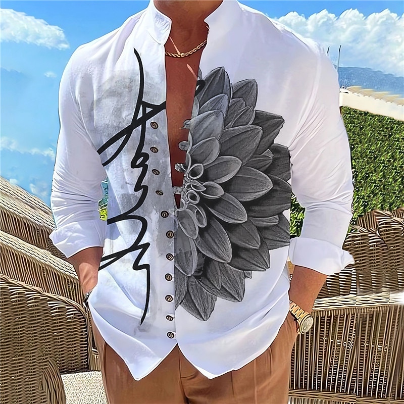 Men's Floral Shirt Button Up Shirt Long Sleeve Fashion Designer Casual Outdoor Vacation Daily Fall Autumn / Fall Spring & Summer Stand Collar Print Yellow Blue Fuchsia Green Gray2