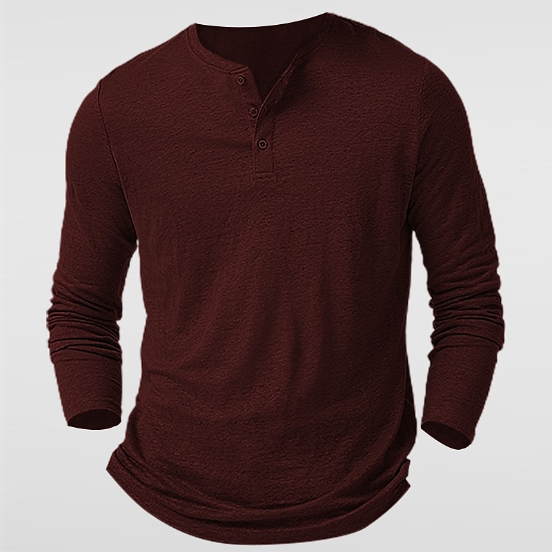 Men's Button T Shirt Henley Shirt Tee Top Long Sleeve Shirt Long Sleeve Henley Summer Plain Fashion Designer Basic Buttons Vacation Street Going out Wine Black White Top Tee for Men4