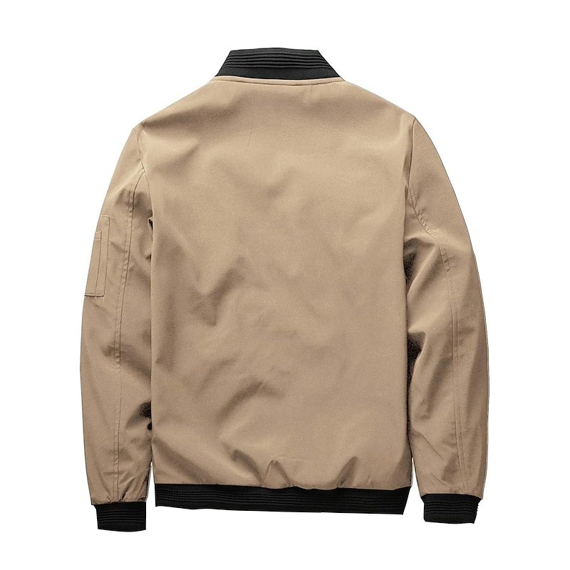 Men's Bomber Jacket Transition Jacket Sports Outdoor Windproof Classic Style All Seasons Solid Color Classic & Timeless Crewneck Regular Black Red Green khaki Dark Blue Jacket4