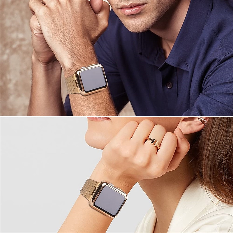 Compatible with Apple Watch band 38mm 40mm 41mm 42mm 44mm 45mm 49mm with Case Shockproof Stainless Steel Strap Replacement Wristband for iwatch Ultra 2 Series 9 8 7 SE 6 5 4 3 2 14