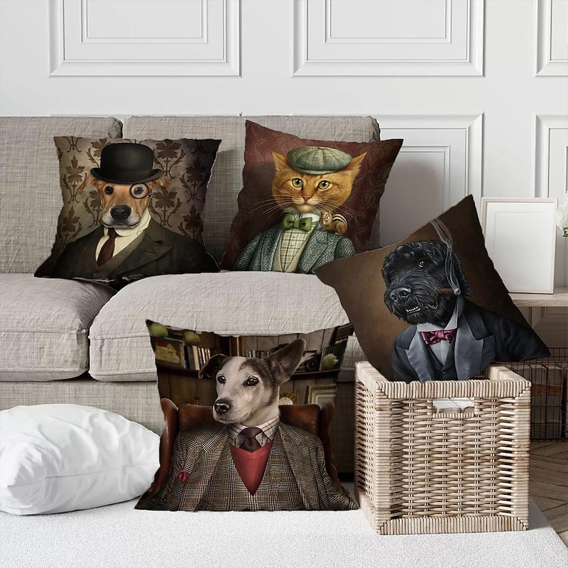 Animal Portrait Double Side Pillow Cover 4PC Soft Decorative Square Cushion Case Pillowcase for Bedroom Livingroom Sofa Couch Chair4