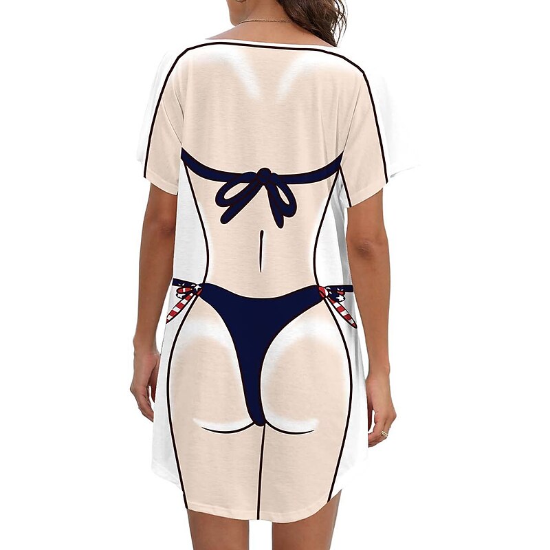 Women's Bikini Shirt Cover Up Dress Funny Cute Bikini Print for Swimwear Short Sleeve 3D Graphic Baggy Swimwear Cover-Up2