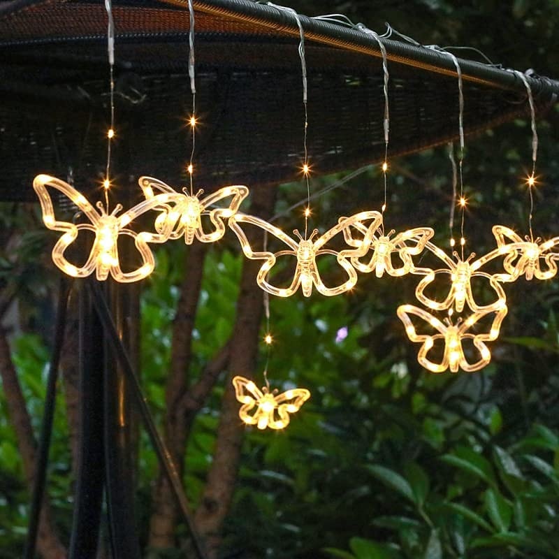 Elegant Wedding Reception Party Outdoor Solar Butterfly Fairy String Light Waterproof Fairy Butterfly Window Curtain Icicle Light For Garden Wedding Party Backdrops Yard Holiday Decor Lighting4