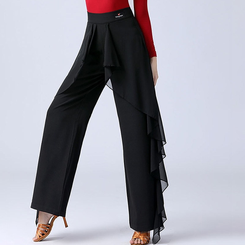 Latin Dance Pants  Ballroom Dance Ruffles Pure Color Waisted Splicing Women's Performance Training High Spandex4