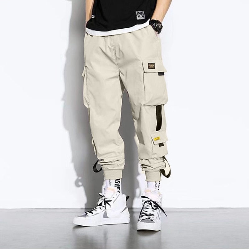 Men's Cargo Pants Cargo Trousers Joggers Trousers Harem Pants Drawstring Elastic Waist Leg Drawstring Plain Full Length Casual Daily Streetwear Hip Hop Black Army Green Micro-elastic