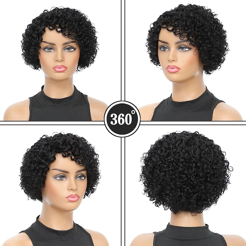 Short Curly Human Hair Wigs for Black Women 8 Inch Short Curly Wig Brazilian Human Hair Wig Deep Wave Side Part Pixie Cut  Wigs Afro Kinky Bob Wig for Women2