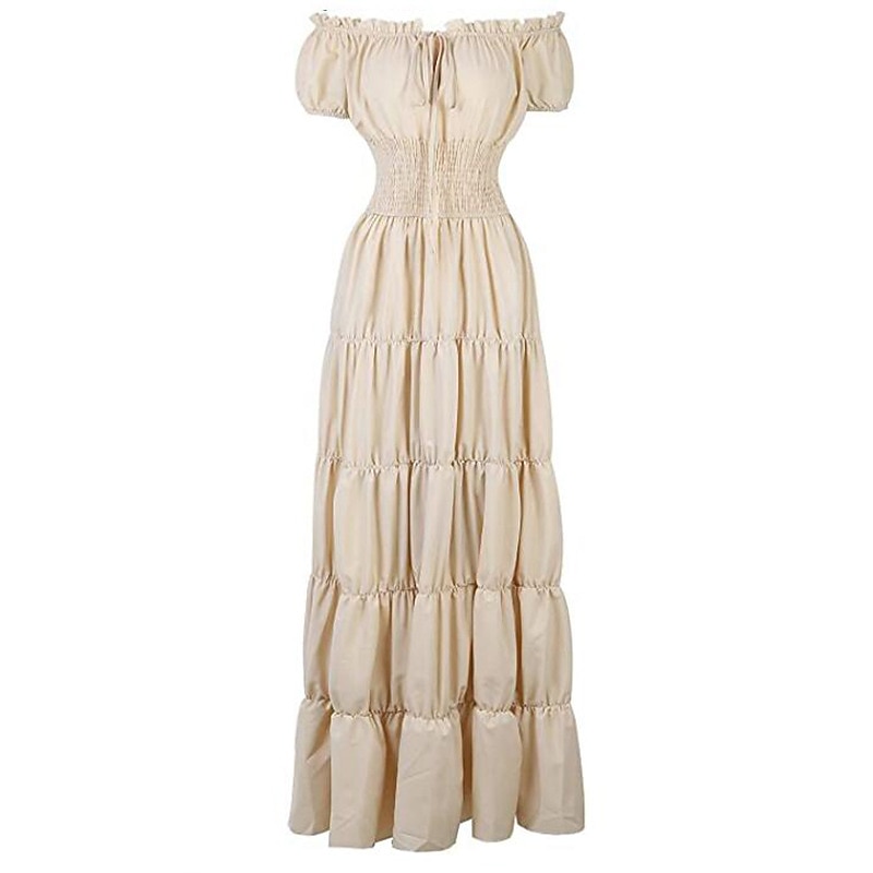Medieval Renaissance Cocktail Dress Peasant Looks Chemise Irish Puff Balloon Sleeve Pirate Viking Outlander Off Shoulder Flounced Fancy Dress Women's Celtic Pirate Fantasy Masquerade Vacation Party4