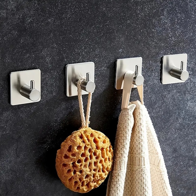 1/2pcs Adhesive Hooks Heavy Duty Wall Hooks Waterproof Stainless Steel Hooks For Hanging Coat Hat Towel Robe Hook Wall Mounted Rack For Bathroom And Bedroom