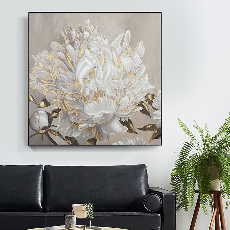 Oil Painting Hand Painted Square Floral / Botanical Modern Rolled Canvas (No Frame)3