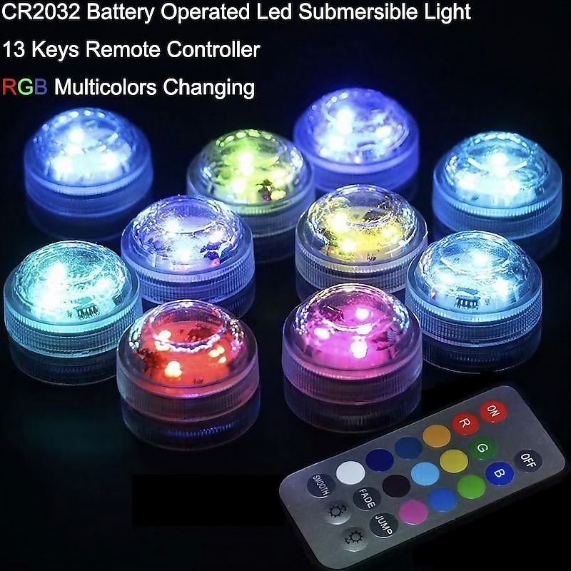 Mini Submersible LED Lights RGB Underwater Candle Lamp IP68 Dimmable for Aquarium Vase Pond Swimming Pool Garden Party Bathtub with Remote Control