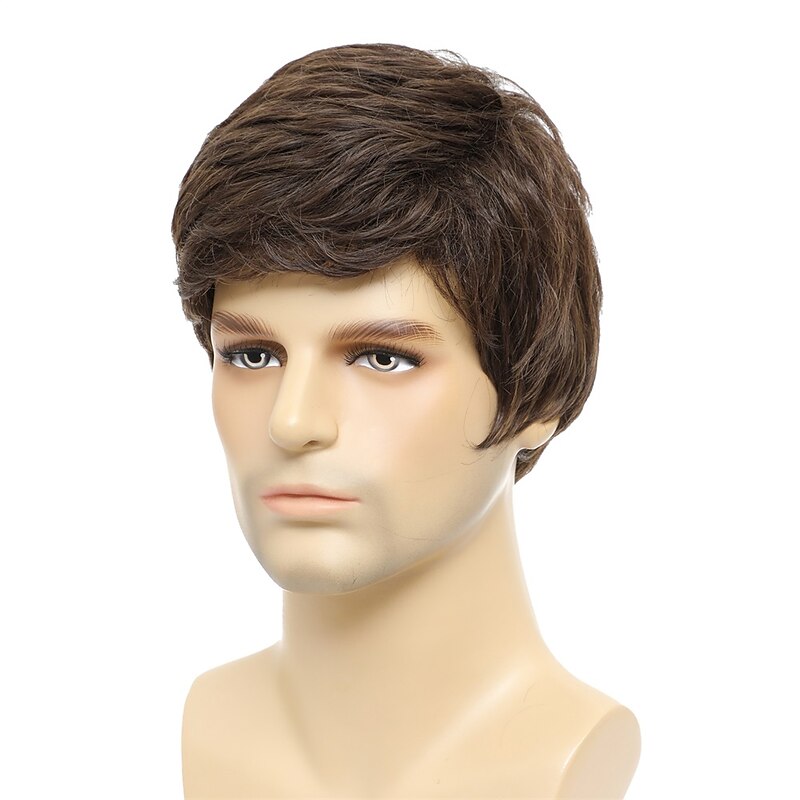 Men's Wigs Short Mens Brown Wig Layered Natural Hair Costume Halloween Heat Resistant Synthetic Wigs for Men Male4