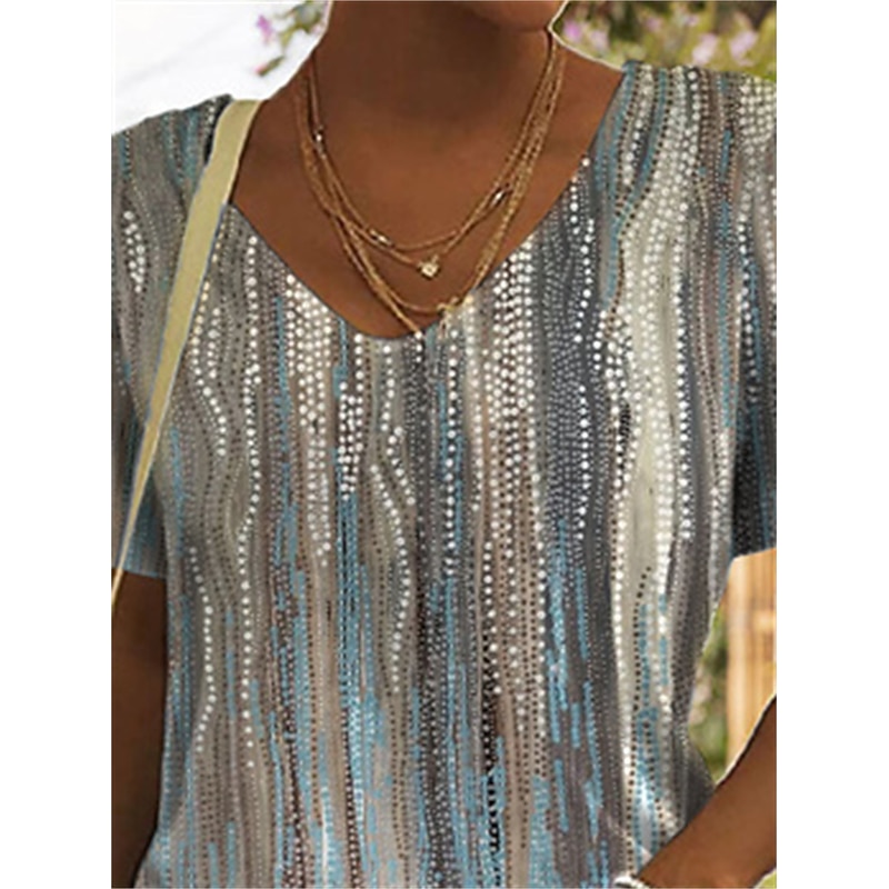 Women's T Shirt Graphic Basic Short Sleeve V Neck Regular Tops Daily Weekend Print Yellow Red Blue Green2