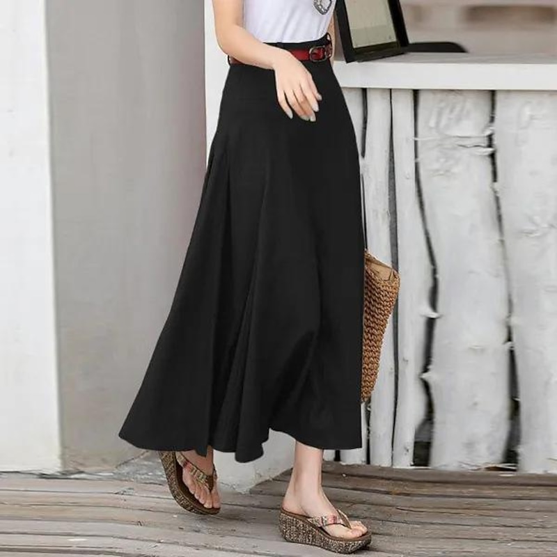 Women's Skirt Long Skirt Fashion Maxi Skirts Solid Colored Casual Daily Black khaki Army Green All Seasons Linen Cotton And Linen3