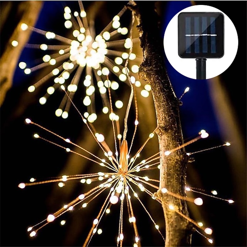 Solar Lights Outdoor LED Starburst Lights LED Fireworks Bouquet Outdoor Solar Garden Lights 40 Branches 200LED Hanging Broom Copper Wire Lantern Outdoor Party Festival Christmas Waterproof2