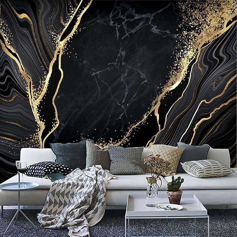 Cool Wallpapers Black Wallpaper Wall Mural Gold Silk Marble Suitable For Hotel Living Room And Bedroom Canvas Material Self adhesive Wallpaper Mural Wall Cloth Room Wallcovering
