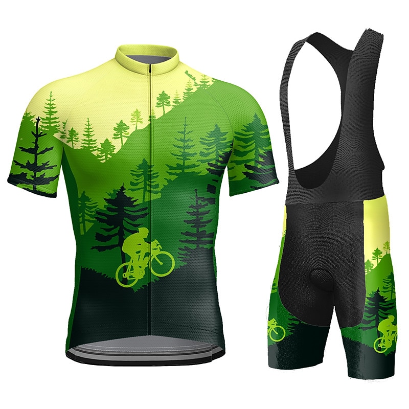 Men's Cycling Jersey with Bib Shorts Short Sleeve Mountain Bike MTB Road Bike Cycling Yellow Sky Blue Orange Graphic Bike Clothing Suit 3D Pad Breathable Quick Dry Back Pocket Polyester Spandex Sports2