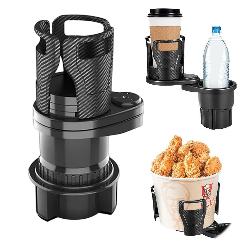 2 in 1 Multifunctional Car Cup Holder 360 Rotating Adjustable Car Cup Holder Expander Adapter Base Tray for Snack Bottles Cups