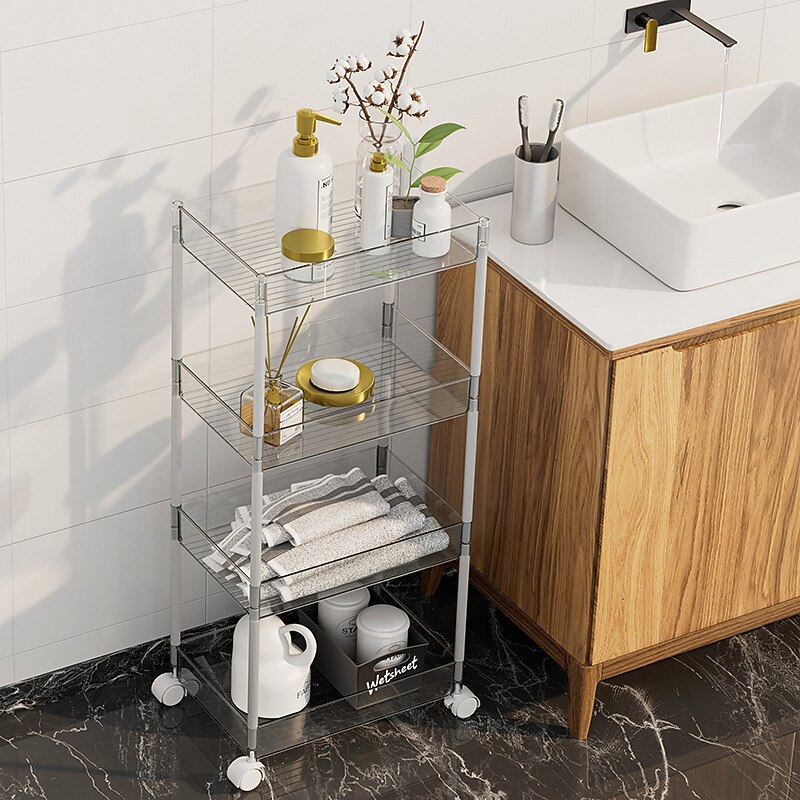 Four layer ins transparent small cart acrylic cosmetics snacks storage box dormitory narrow seam floor mobile storage rack3