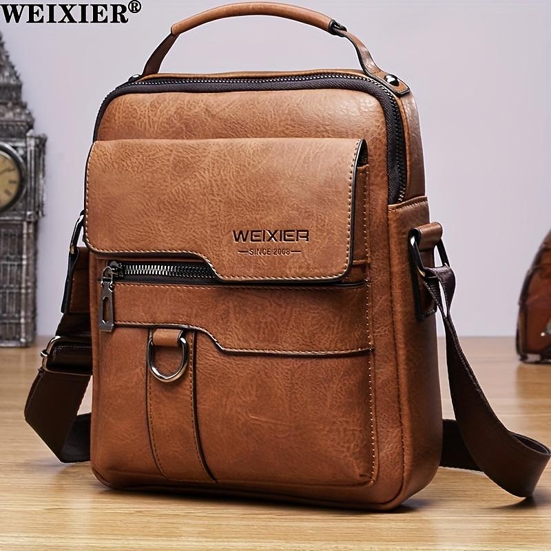 Men's Faux Leather Crossbody Messenger Bag – Vintage Style Shoulder Bag with Multiple Pockets for Work, Travel, or Casual Use